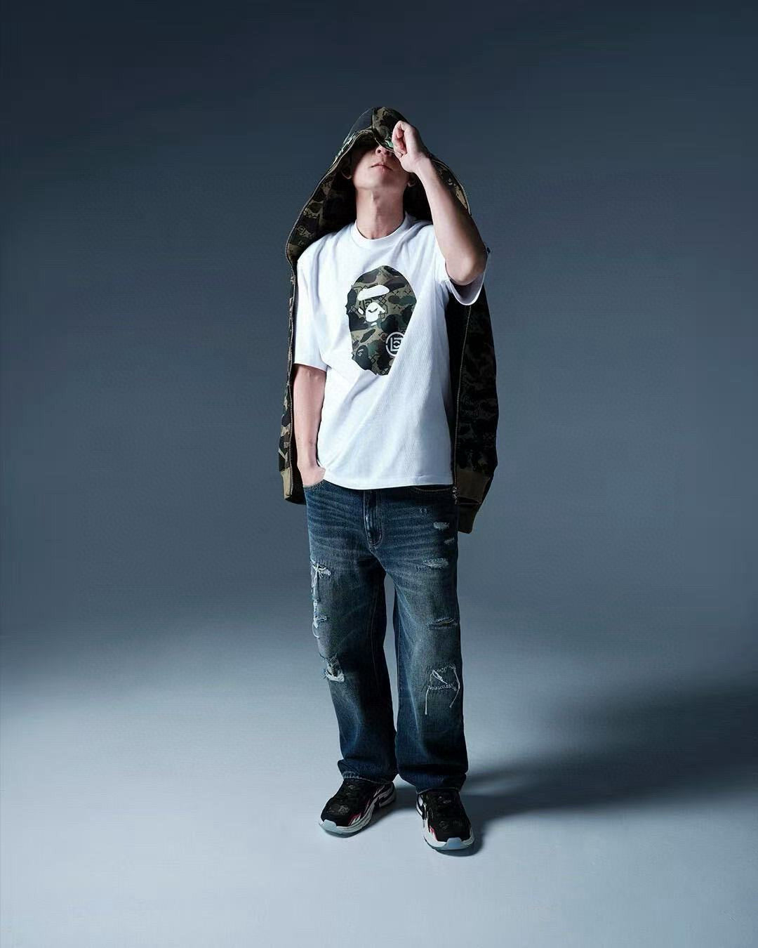 BAPE × CLOT SS25 Camo Monogram Ape Head Oversized Heavyweight Unisex T-Shirt