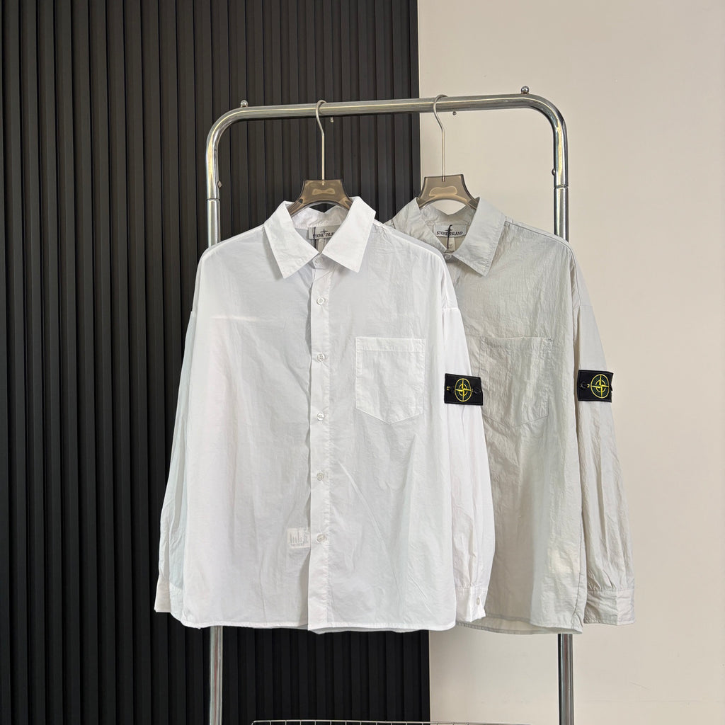 Stone Island Lightweight Sun-Protection Overshirt with Compass Badge Sleeve Patch