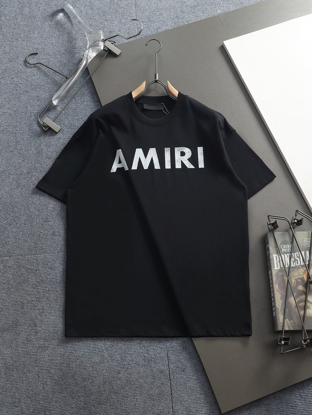 AMIRI Distressed Bold Logo Crew Neck Short‑Sleeve T‑Shirt