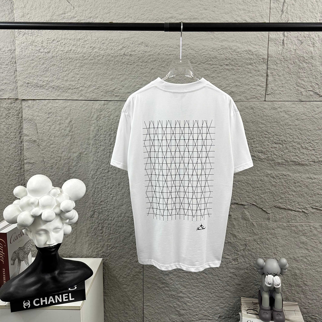 Stone Island Script Logo Embroidery T-Shirt with Dashed Geometric Lattice Back Print