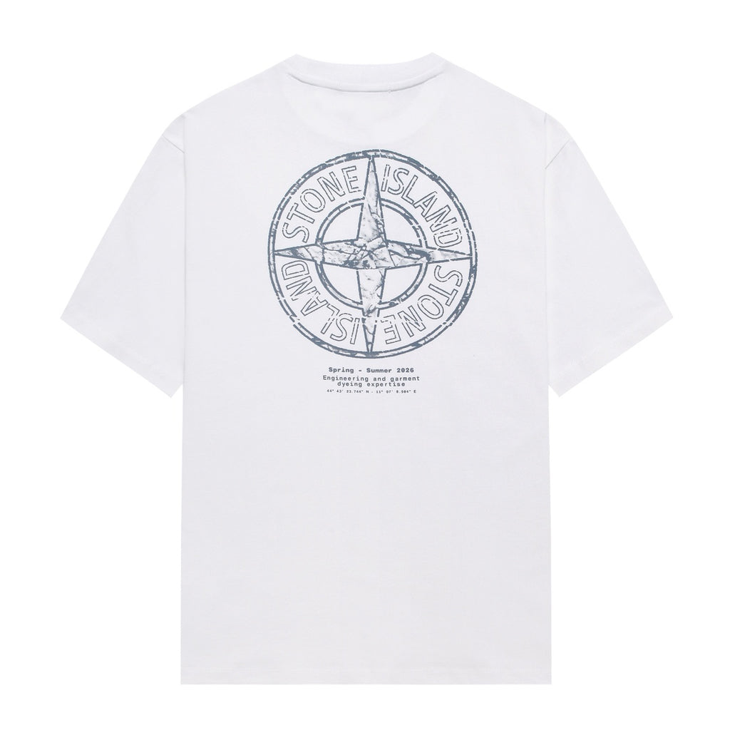 Stone Island Spring-Summer 2026 Engineering and Garment Dyeing Text Print Crew Neck T-Shirt