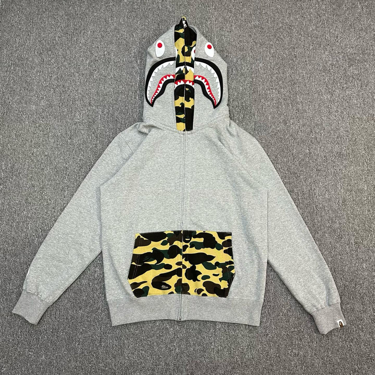 BAPE SS25 Shark Full-Zip Double Hood Hoodie — Color-Block Camo