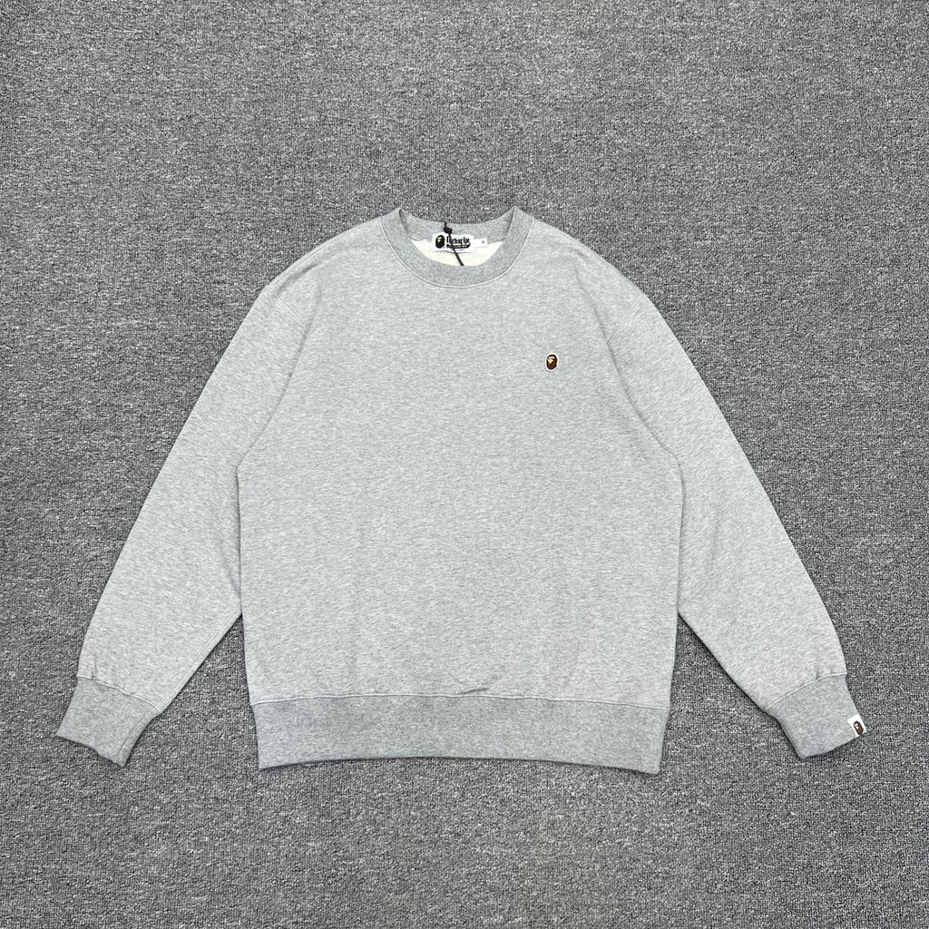 BAPE One Point Ape Head Crewneck Sweatshirt - 420gsm - Gray / Black