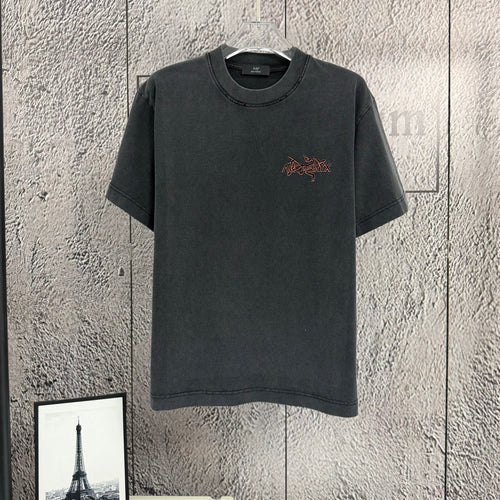 2026 Spring Summer Arc'teryx Washed Distressed T‑Shirt | Flocking Heat‑Press Chest Logo Unisex Tee