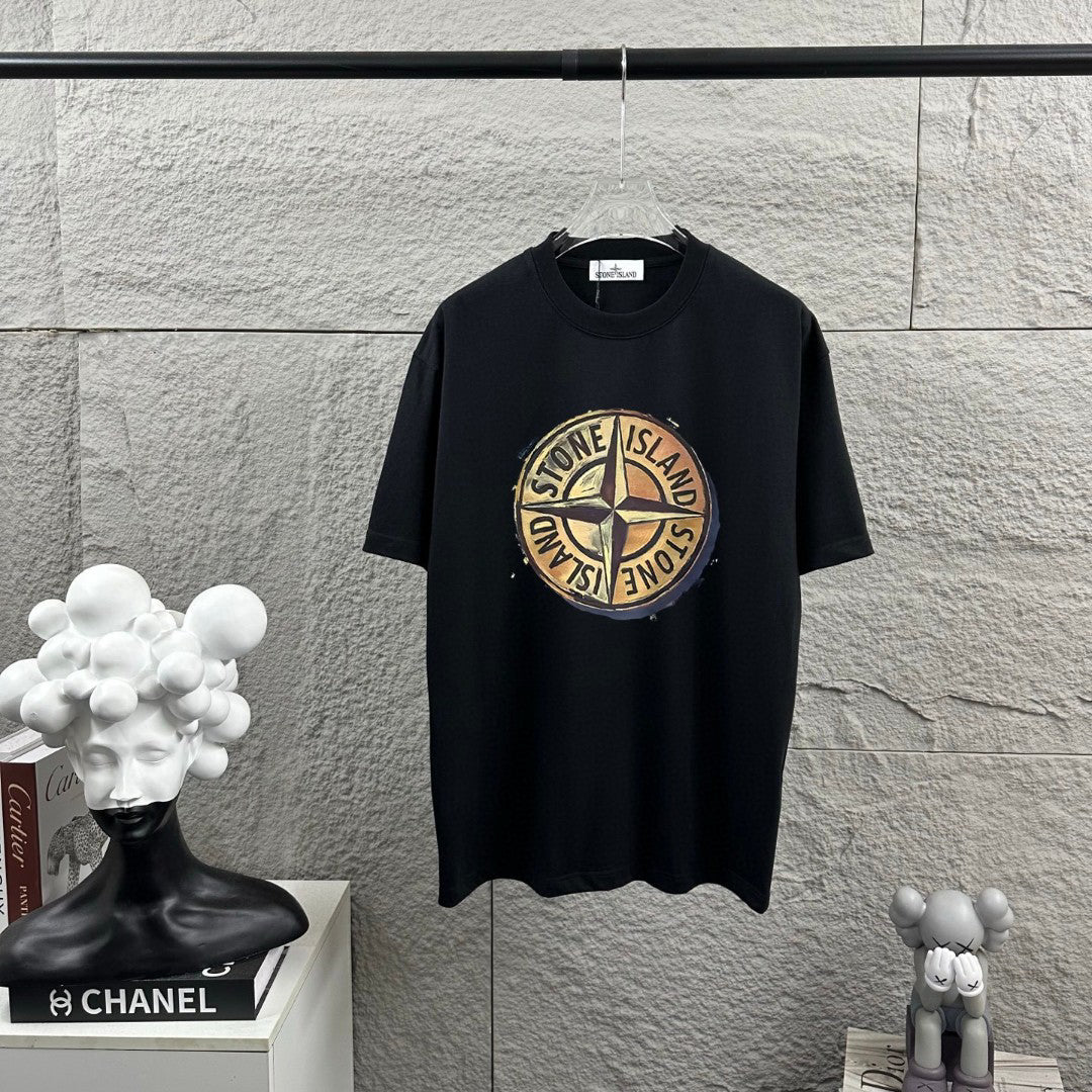 Stone Island Spring–Summer 2026 T-Shirt - Hyper-Realistic Bronze Compass Badge at Centre Chest, Plain Back