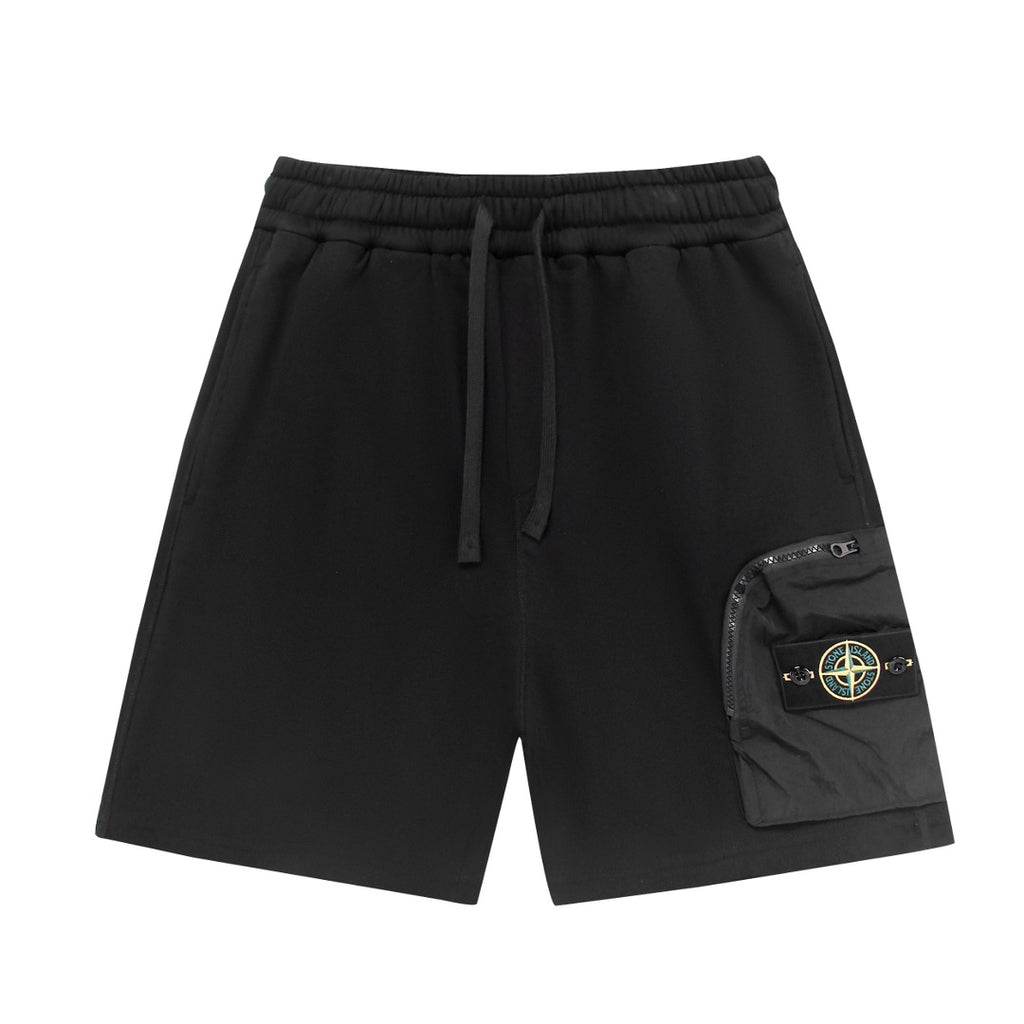 Stone Island Cotton Fleece Cargo Shorts with Nylon Cargo Pocket and Yellow-Green Compass Badge