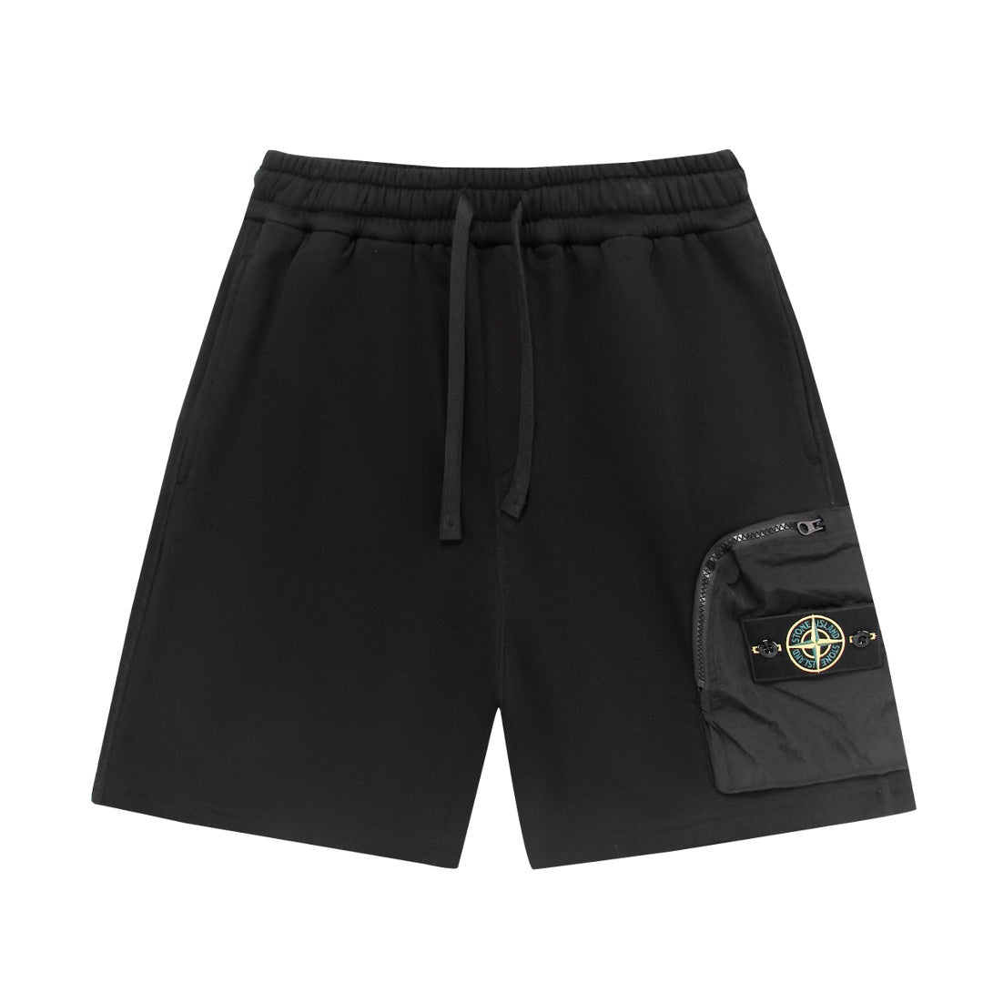 Stone Island Cotton Fleece Cargo Shorts with Nylon Cargo Pocket and Yellow-Green Compass Badge