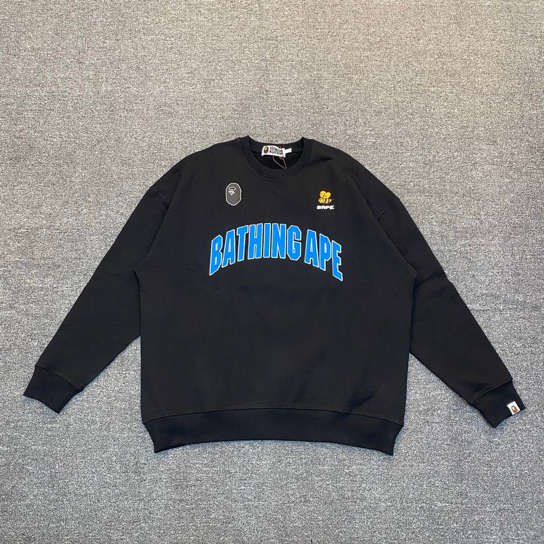 BAPE Bee Collegiate Arch "Bathing Ape" Contrast Crewneck Sweatshirt - Gray / Blue / Black