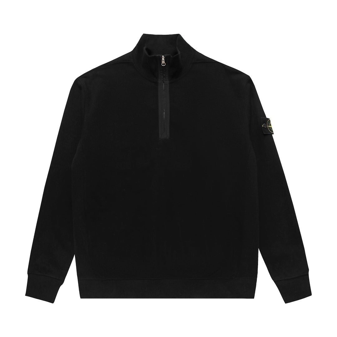 Stone Island Cotton Half-Zip Mock Neck Sweatshirt with Left Sleeve Compass Badge