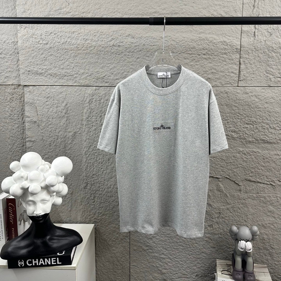 Stone Island Compass Star All-Caps Logo Embroidery T-Shirt - Front Chest and Upper Back Dual Placement