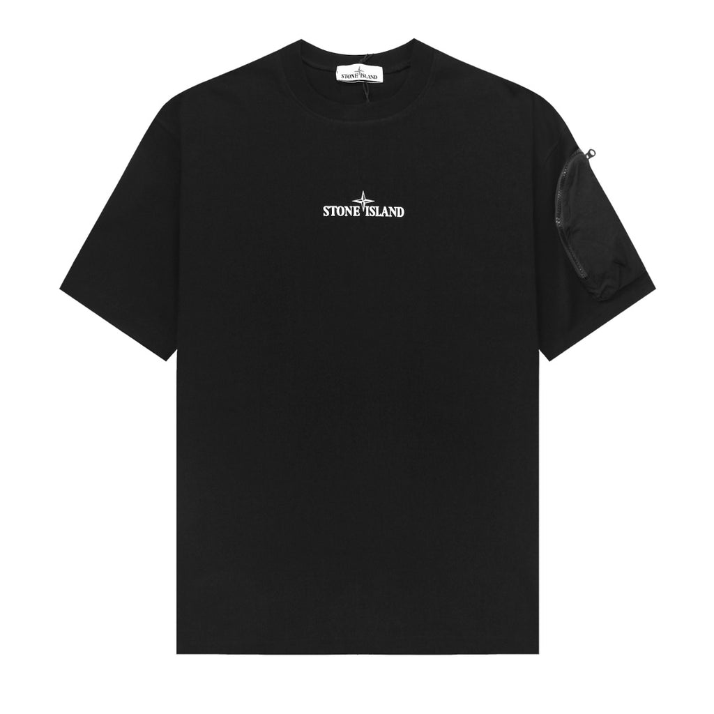 Stone Island Centre Chest Logo Crew Neck T-Shirt with Right Sleeve Nylon Zip Pocket