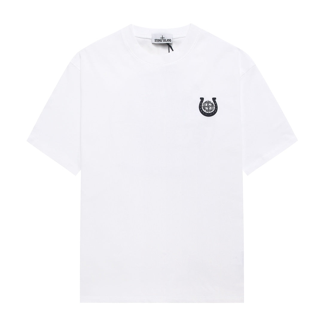 Stone Island Left Chest Horseshoe Compass Badge Print Crew Neck T-Shirt
