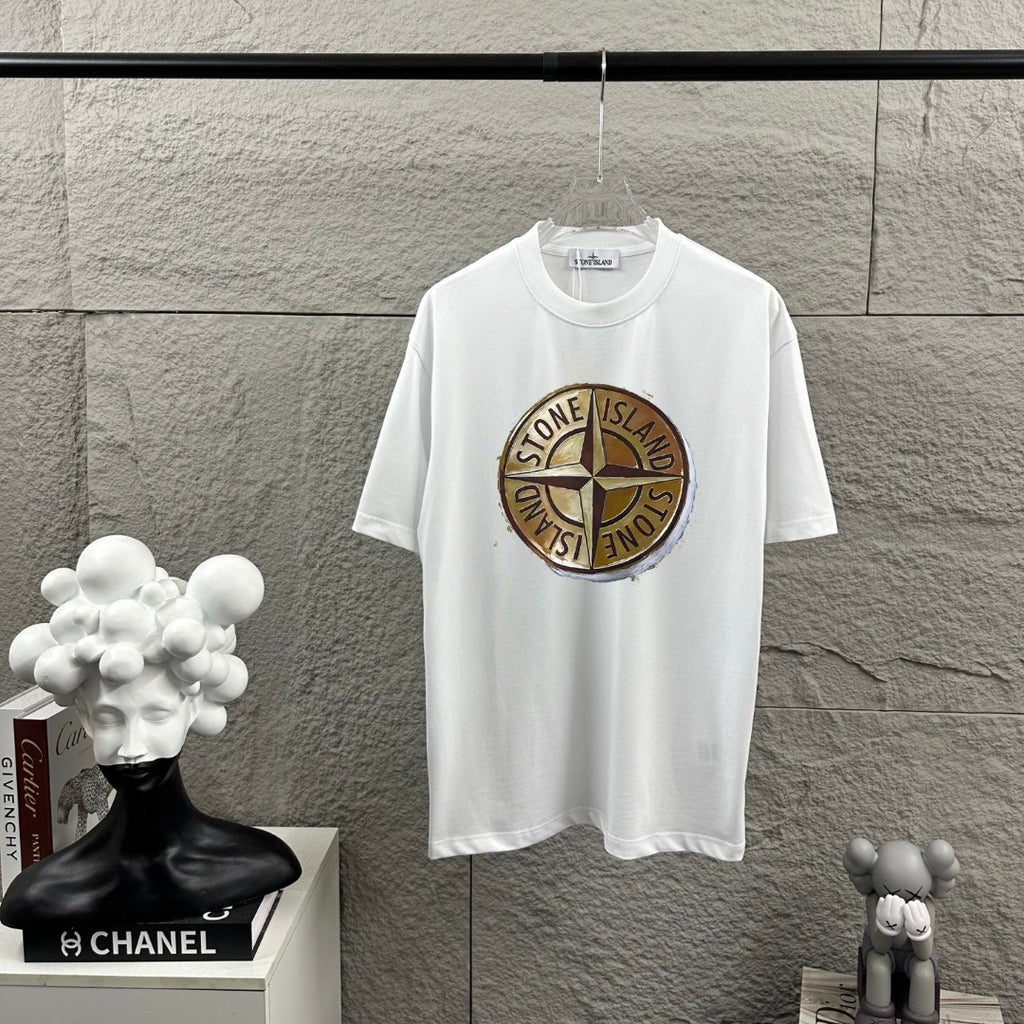 Stone Island Spring–Summer 2026 T-Shirt - Hyper-Realistic Bronze Compass Badge at Centre Chest, Plain Back