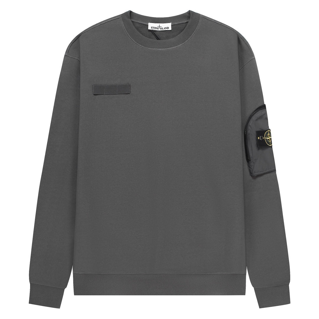 Stone Island Cotton Crew Neck Sweatshirt with Left Chest Name Patch and Right Sleeve Compass Badge Pocket