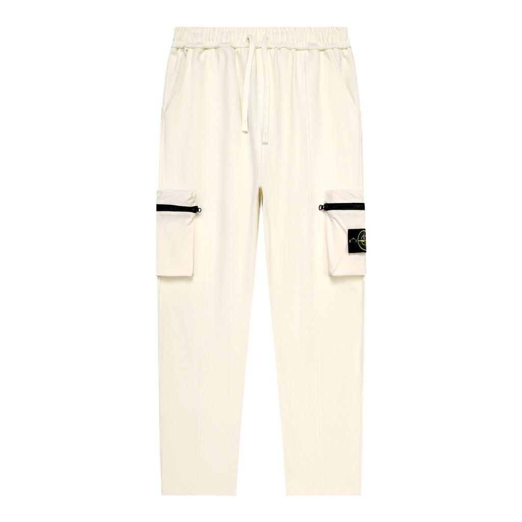 Stone Island Technical Fabric Straight Leg Cargo Pants with Bilateral Zip Cargo Pockets and Compass Badge