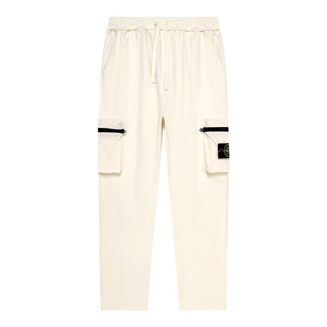 Stone Island Technical Fabric Straight Leg Cargo Pants with Bilateral Zip Cargo Pockets and Compass Badge