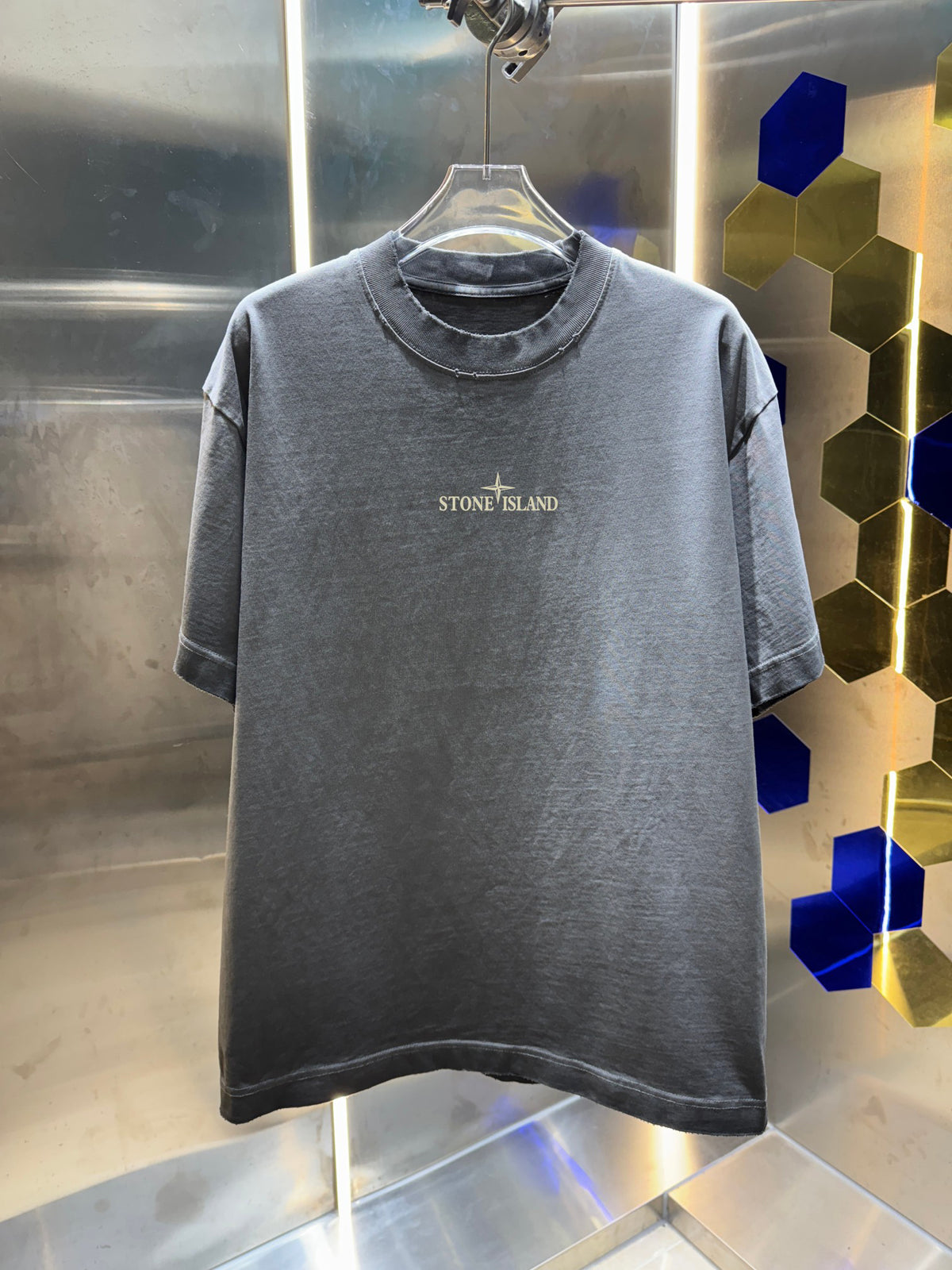 Stone Island 320gsm Washed Heavyweight Crew Neck T-Shirt with Embroidered Logo
