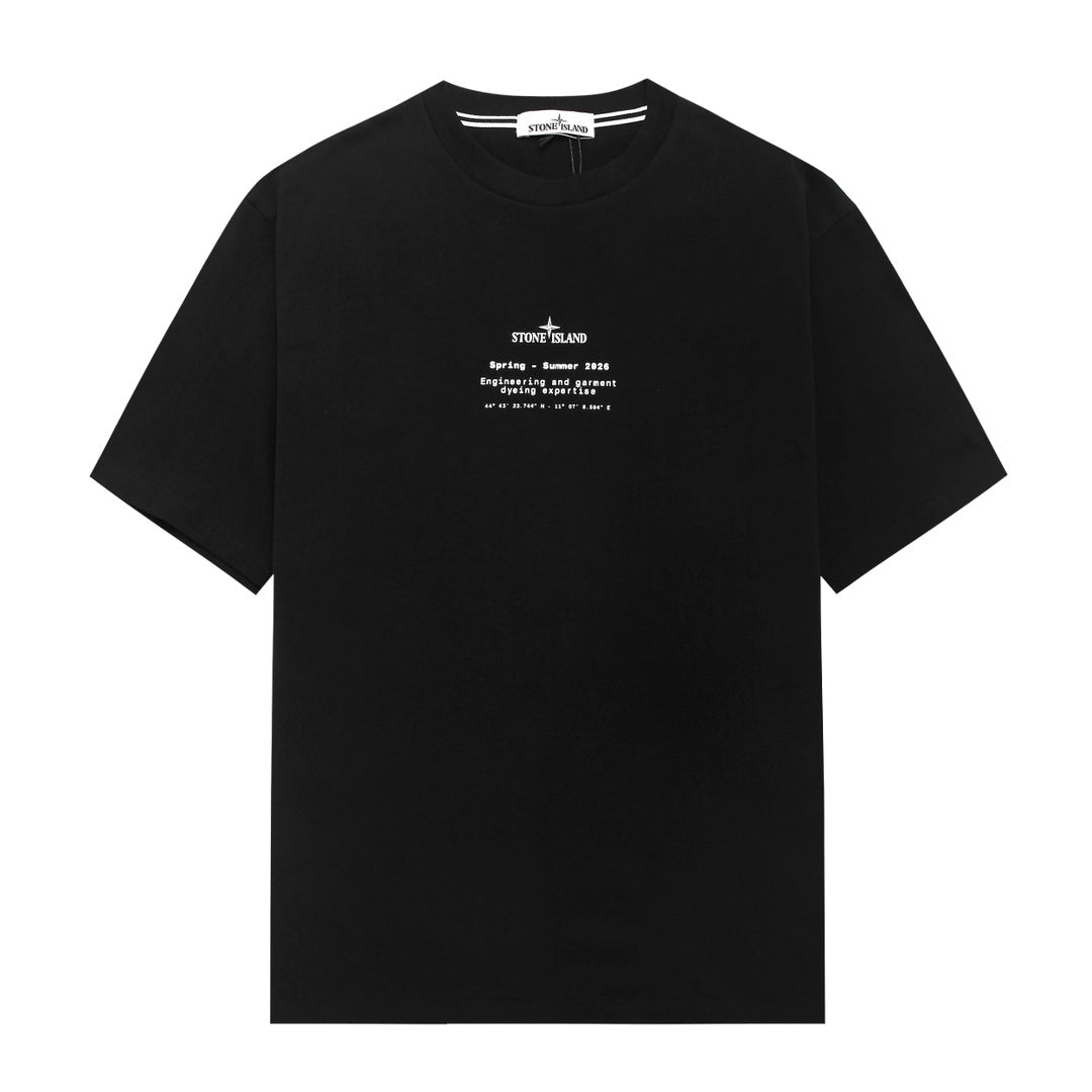 Stone Island Spring-Summer 2026 Engineering and Garment Dyeing Text Print Crew Neck T-Shirt