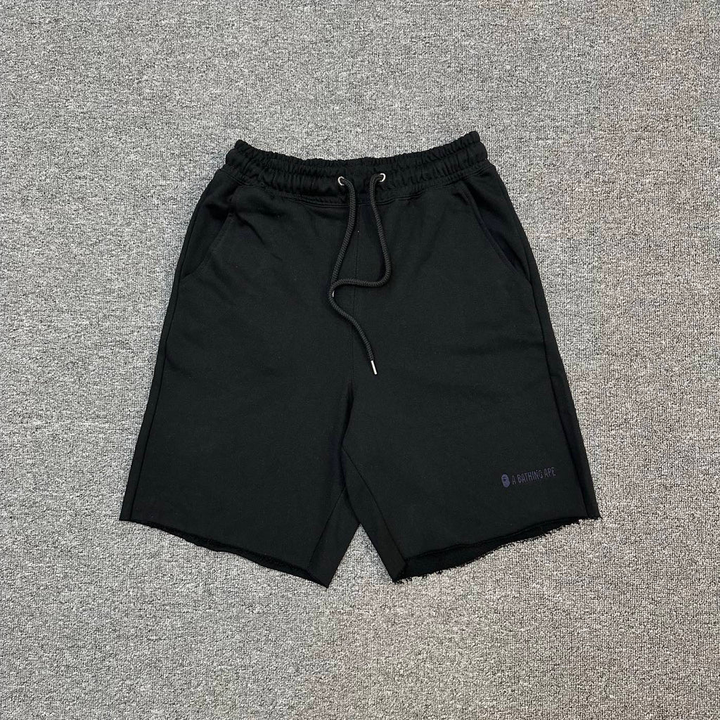 A Bathing Ape Wordmark Embroidered Raw Hem Shorts - Black / Gray