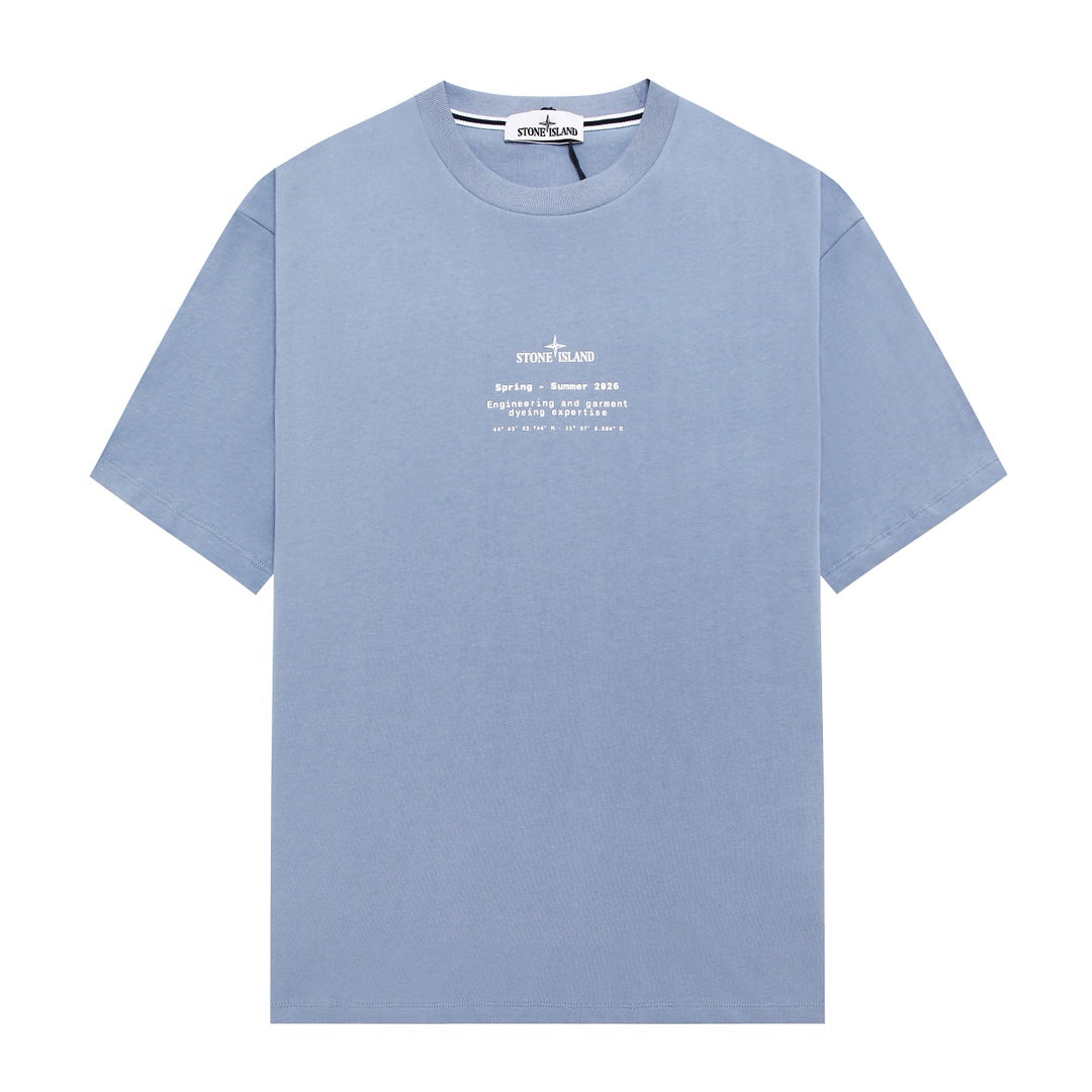 Stone Island Spring-Summer 2026 Engineering and Garment Dyeing Text Print Crew Neck T-Shirt