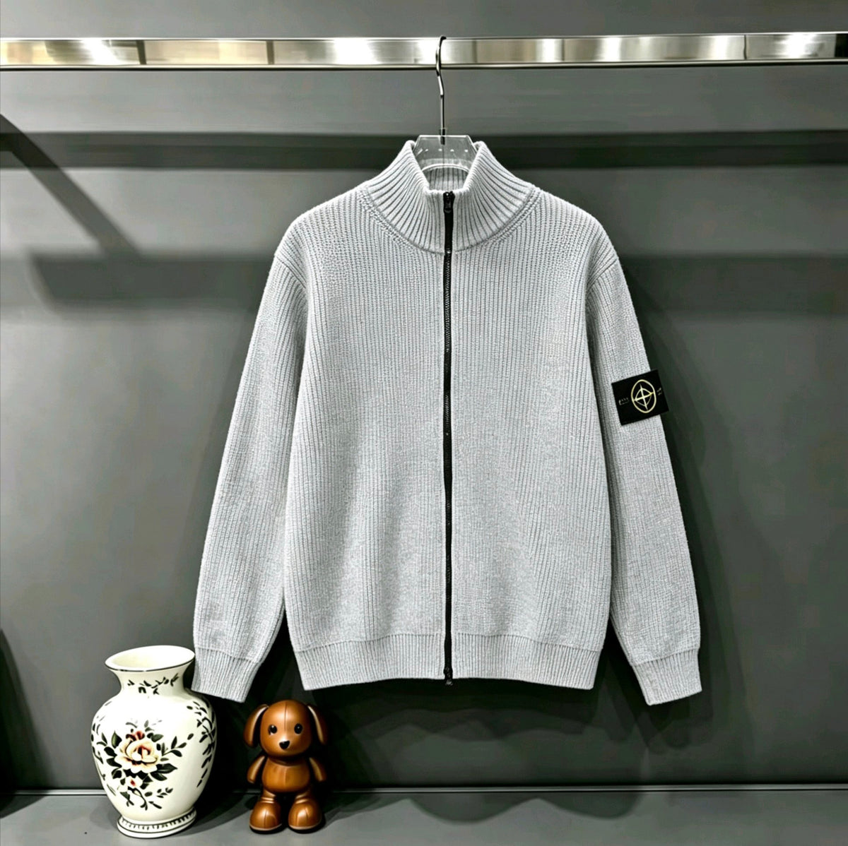 Stone Island Full-Zip Mock Neck Fine Rib Knit Jacket