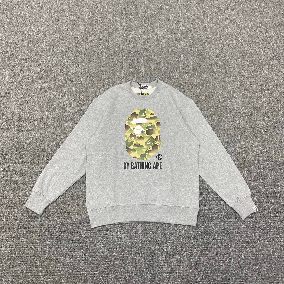 BAPE 11th Anniversary Ink Wash Camo Ape Head "By Bathing Ape" Crewneck Sweatshirt - Gray / Black