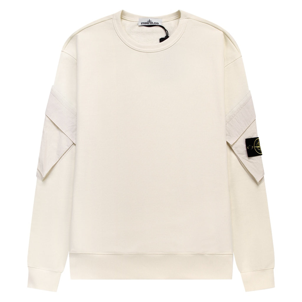 Stone Island Cotton Crew Neck Sweatshirt with Bilateral Sleeve Open Cargo Pockets and Compass Badge