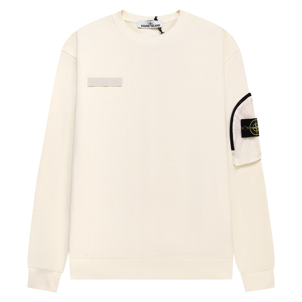 Stone Island Cotton Crew Neck Sweatshirt with Left Chest Name Patch and Right Sleeve Compass Badge Pocket