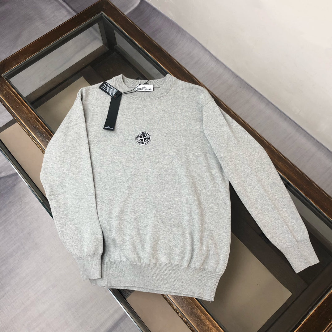 Stone Island Medium-Gauge Knit Crew Neck Pullover Sweater with Circular Monochrome Compass Badge
