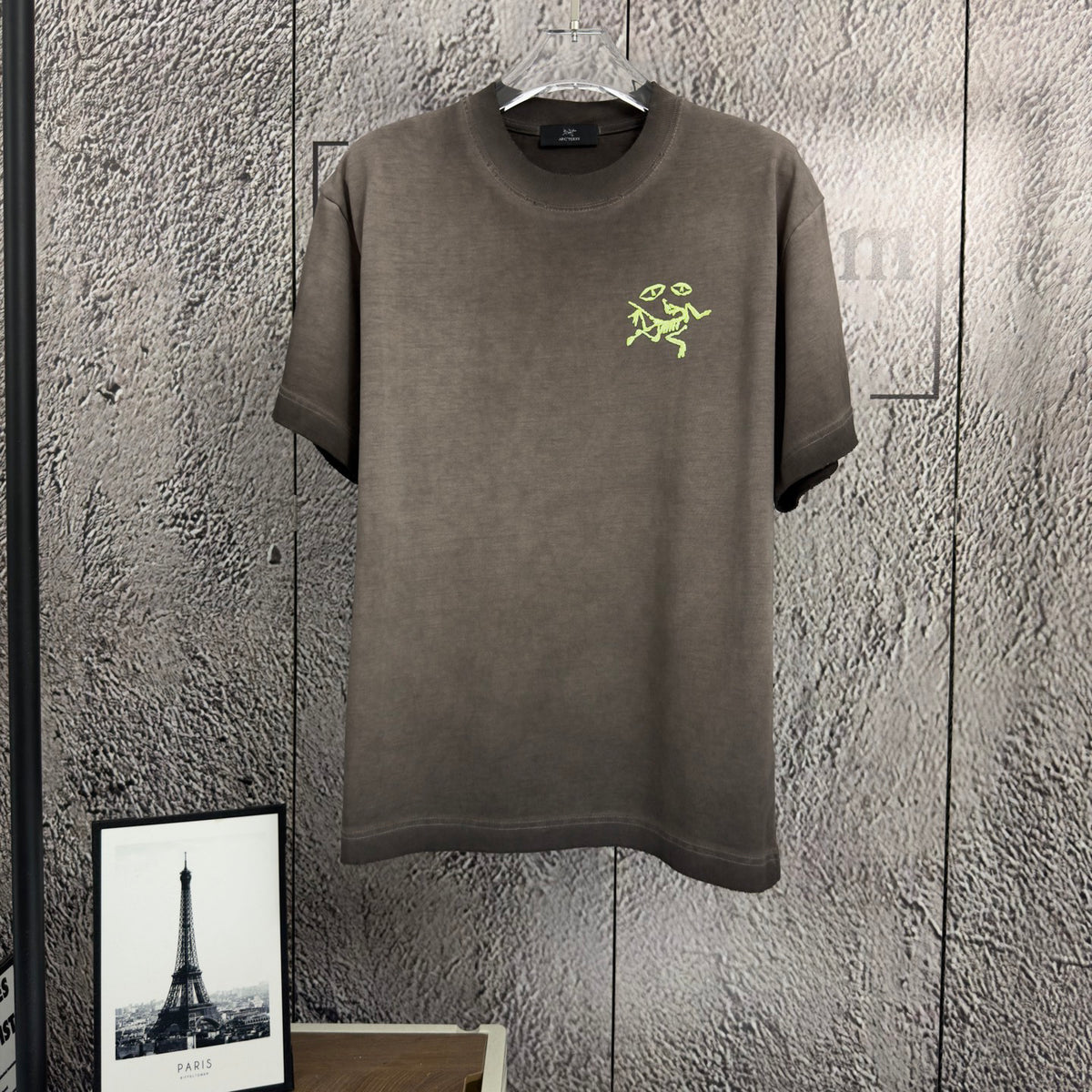 2026 Spring Summer Arc'teryx Washed Distressed T‑Shirt | Front‑Back Flocking Heat‑Press Skeleton Tee Unisex