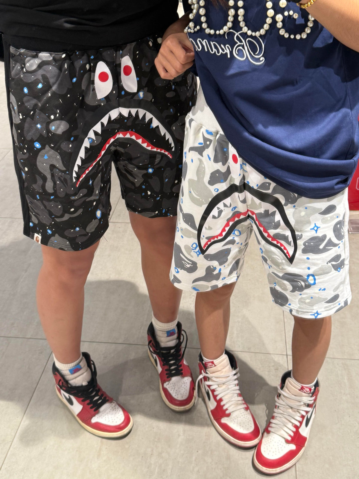 BAPE Space Camo Glow-in-the-Dark Shark Shorts - White / Black