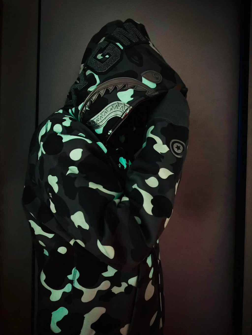 BAPE City Camo Glow + Holographic Shark Full-Zip Hoodie - Gray / Black