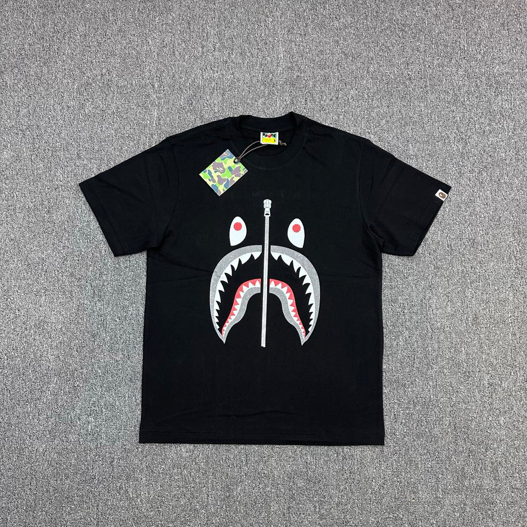 BAPE SS26 WGM Shark Glitter Print T-Shirt — Black