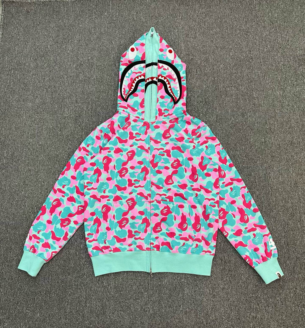 BAPE Miami 4th Anniversary WGM Shark Full-Zip Double Hood Hoodie — Miami ABC Camo