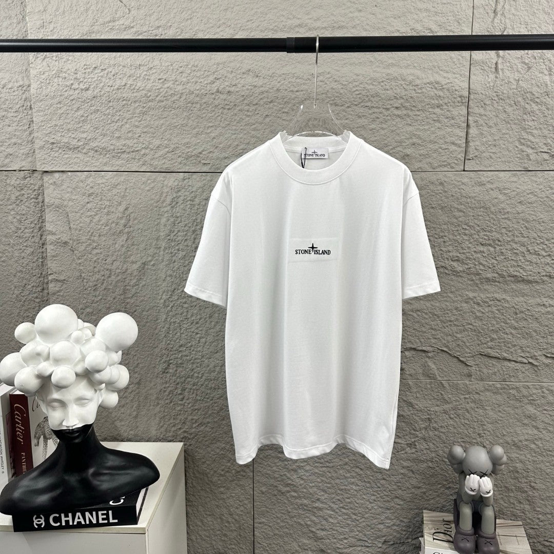 Stone Island Compass Star All-Caps Logo Embroidery T-Shirt - Front Chest and Upper Back Dual Placement