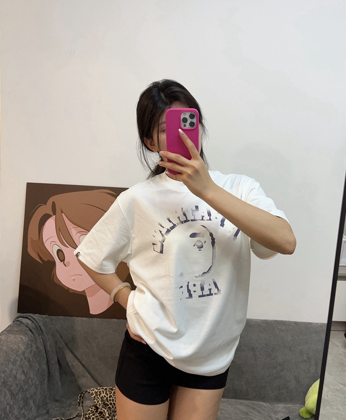 BAPE SS25 Spray-Dye College Logo Ape Head Oversized Heavyweight Unisex T-Shirt
