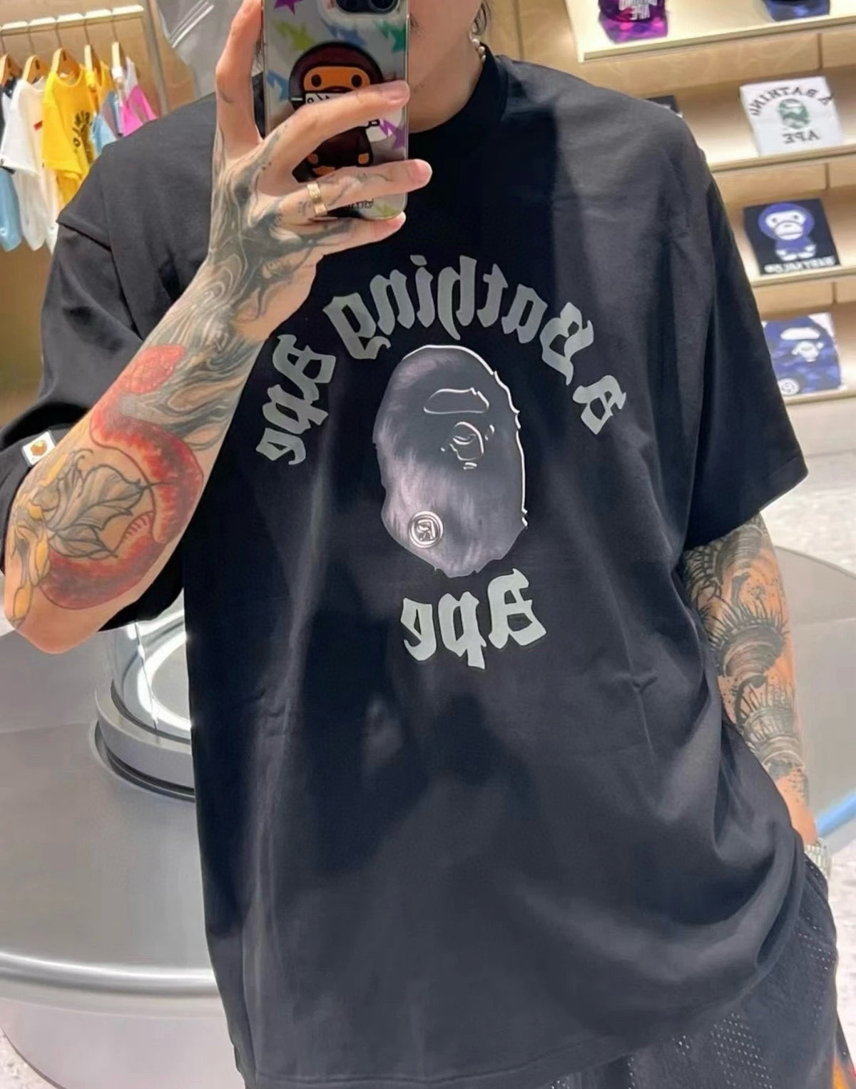 BAPE FW25 Old English Gothic Photorealistic Ape Face Oversized Heavyweight Unisex T-Shirt