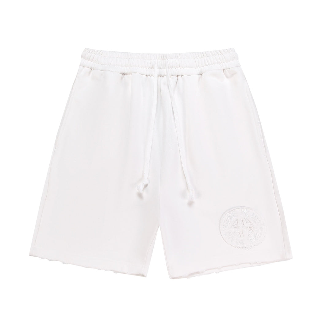 Stone Island Washed Cotton Fleece Shorts with Tonal Embroidered Compass Badge and Raw Cut Hem