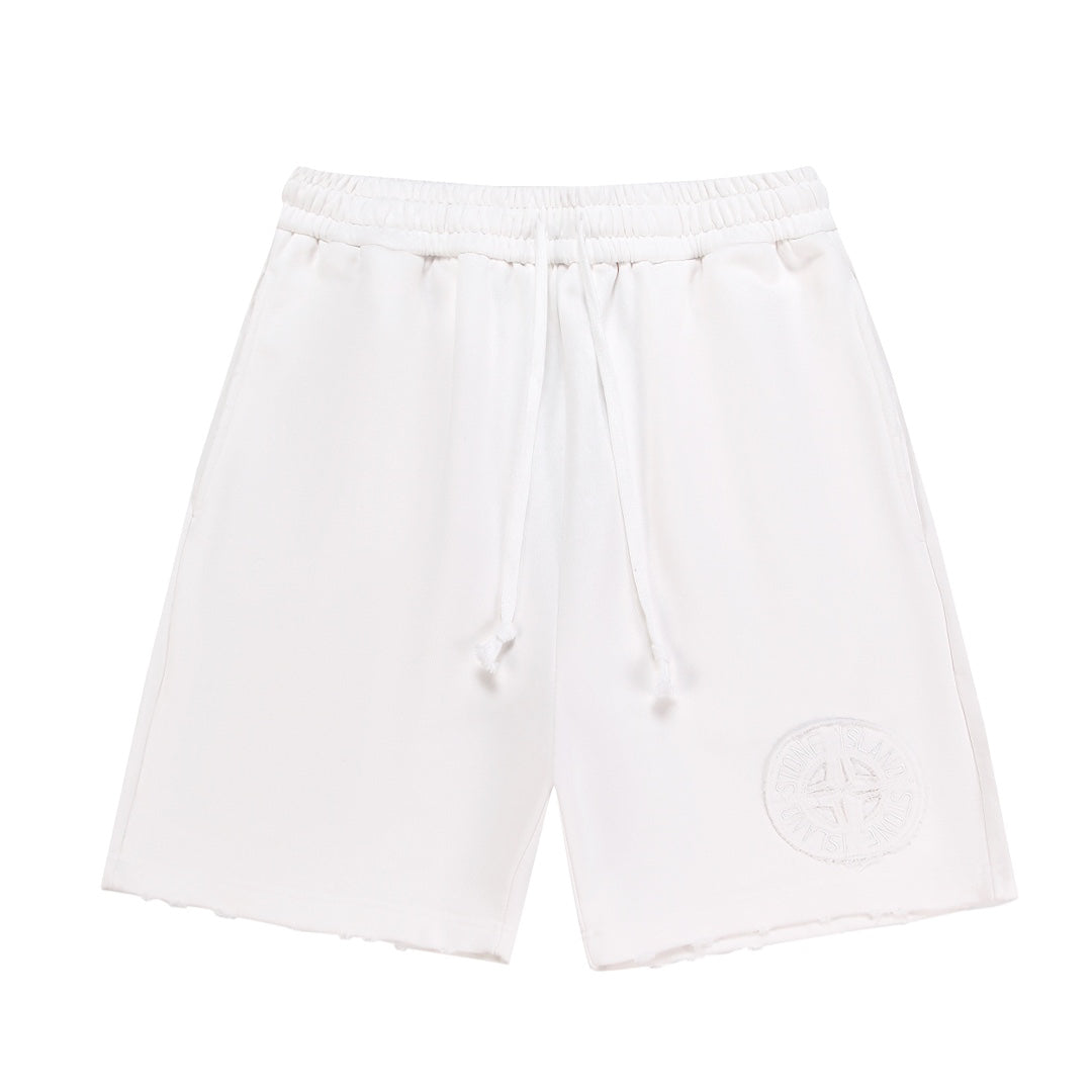 Stone Island Washed Cotton Fleece Shorts with Tonal Embroidered Compass Badge and Raw Cut Hem