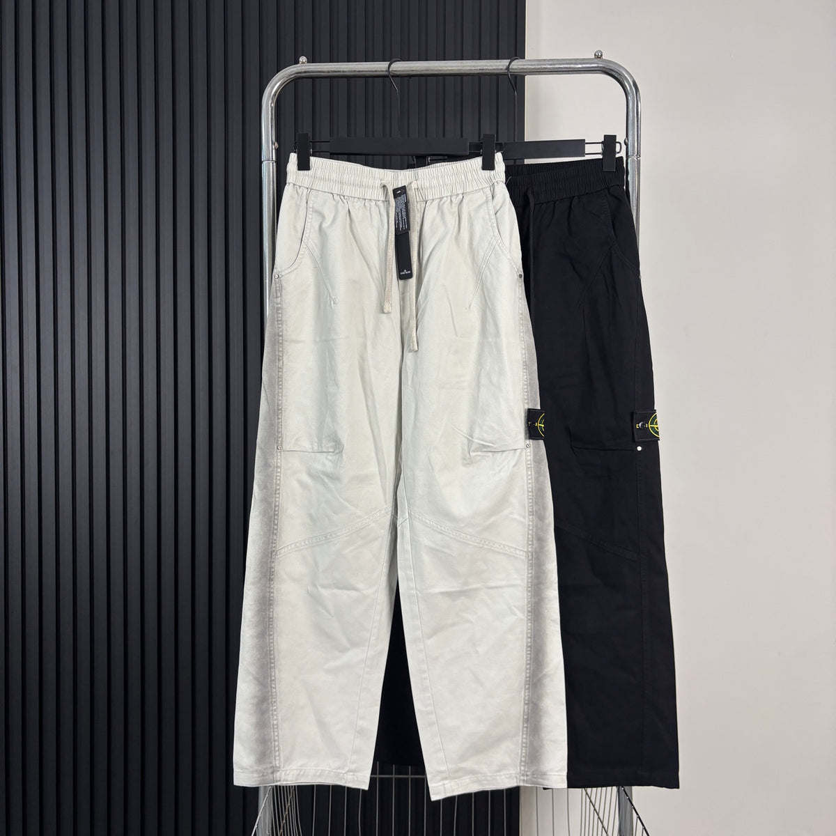 Stone Island Wide-Leg Straight Cargo Trousers with Compass Badge