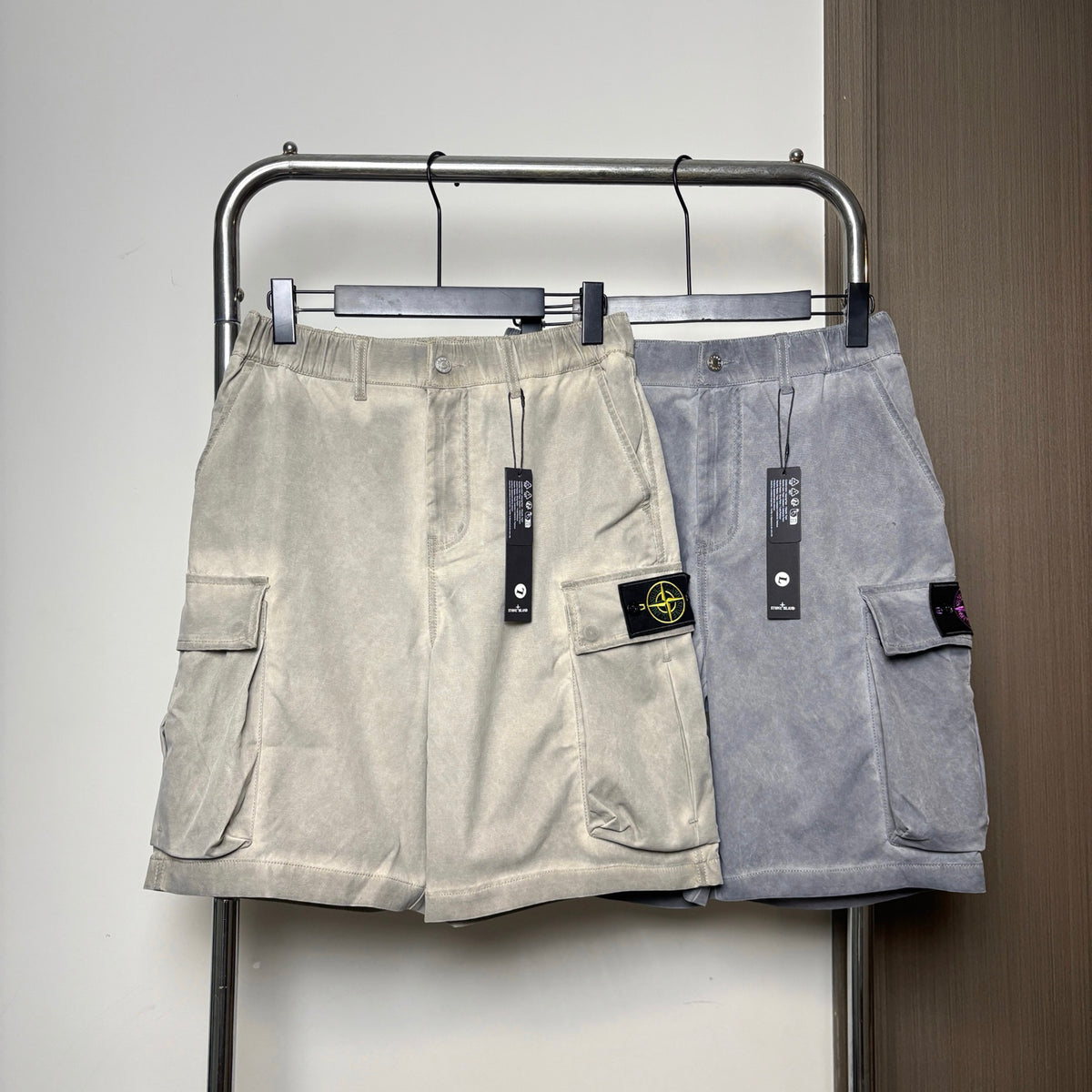 Stone Island Washed Lustrous Cargo Shorts with Double Flap Pockets and Compass Badge