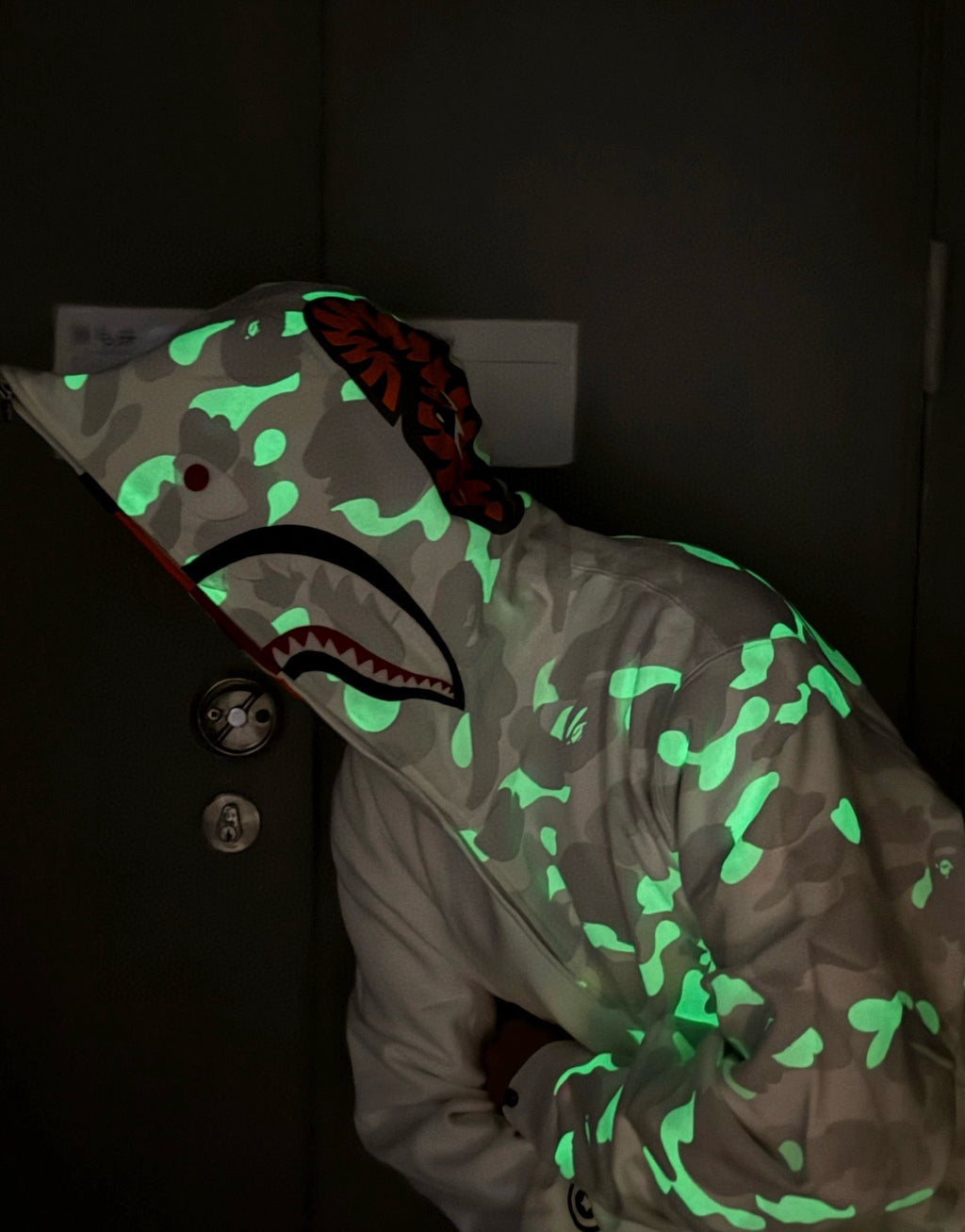 BAPE FW25 City Camo Glow-in-the-Dark Shark Full-Zip Hoodie - White / Black