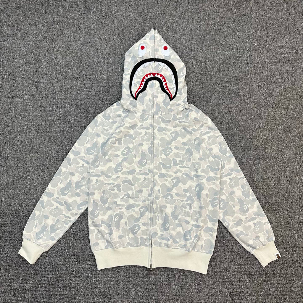 BAPE FW24 Ice Grey ABC Camo Shark Full-Zip Hoodie - Harajuku PACK Limited