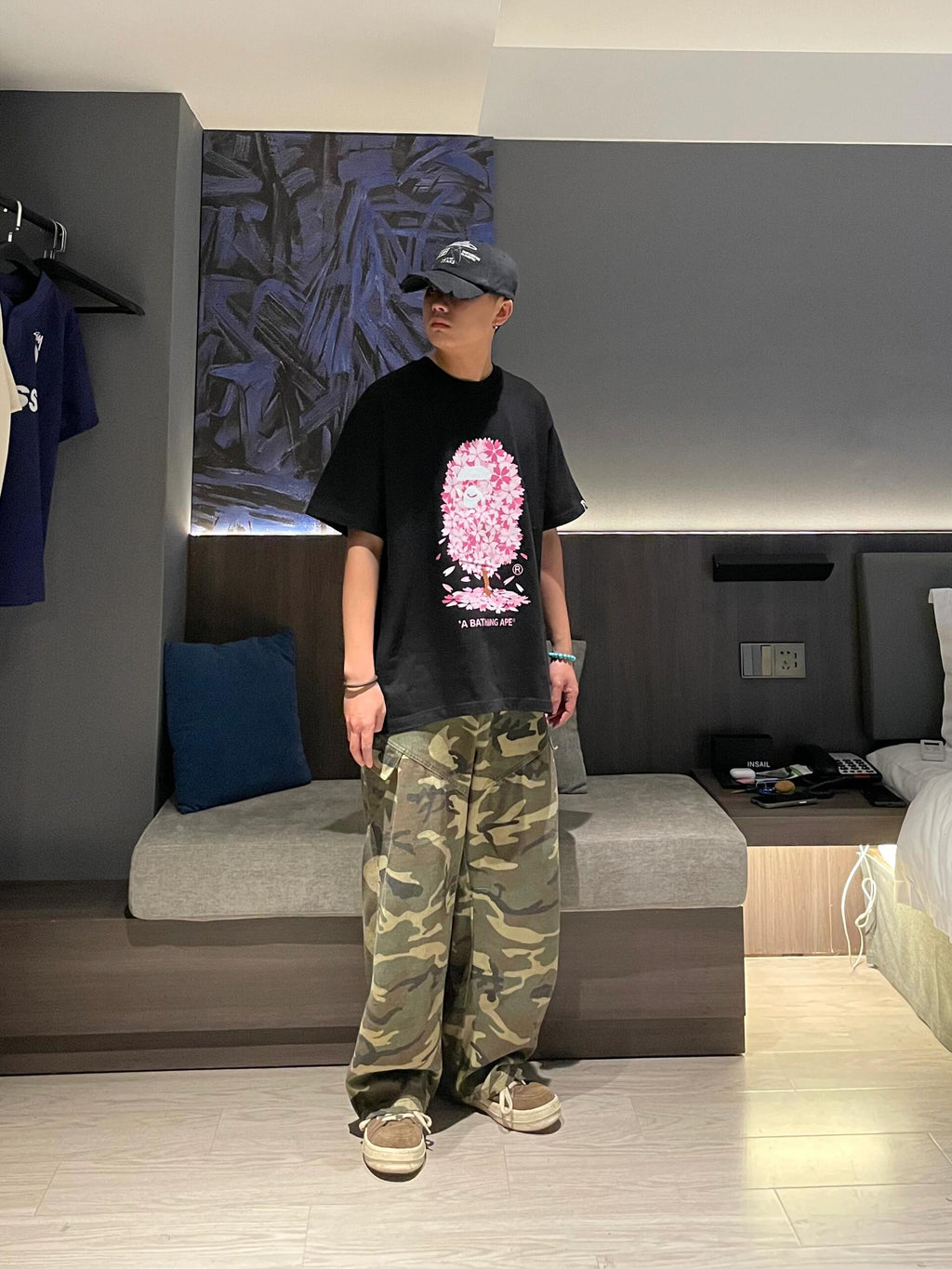 BAPE 2022SS Cherry Blossom Ape Head Oversized Unisex T-Shirt