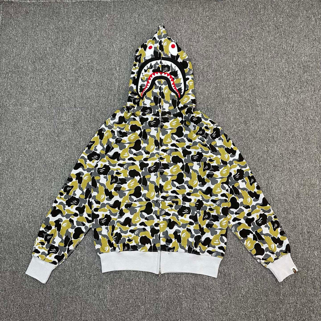 BAPE FW24 Yellow-Green ABC Camo Shark Full-Zip Hoodie - Ginza Limited