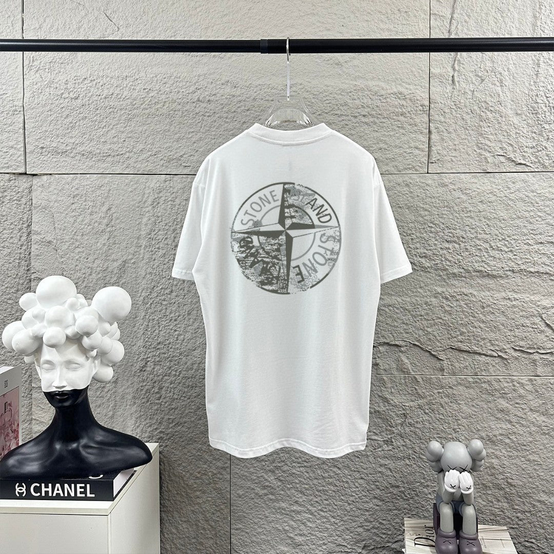 Stone Island Spring–Summer 2026 Dual-Technique T-Shirt - Silicone Compass Star Logo at Chest, Heat-Transfer Back Print