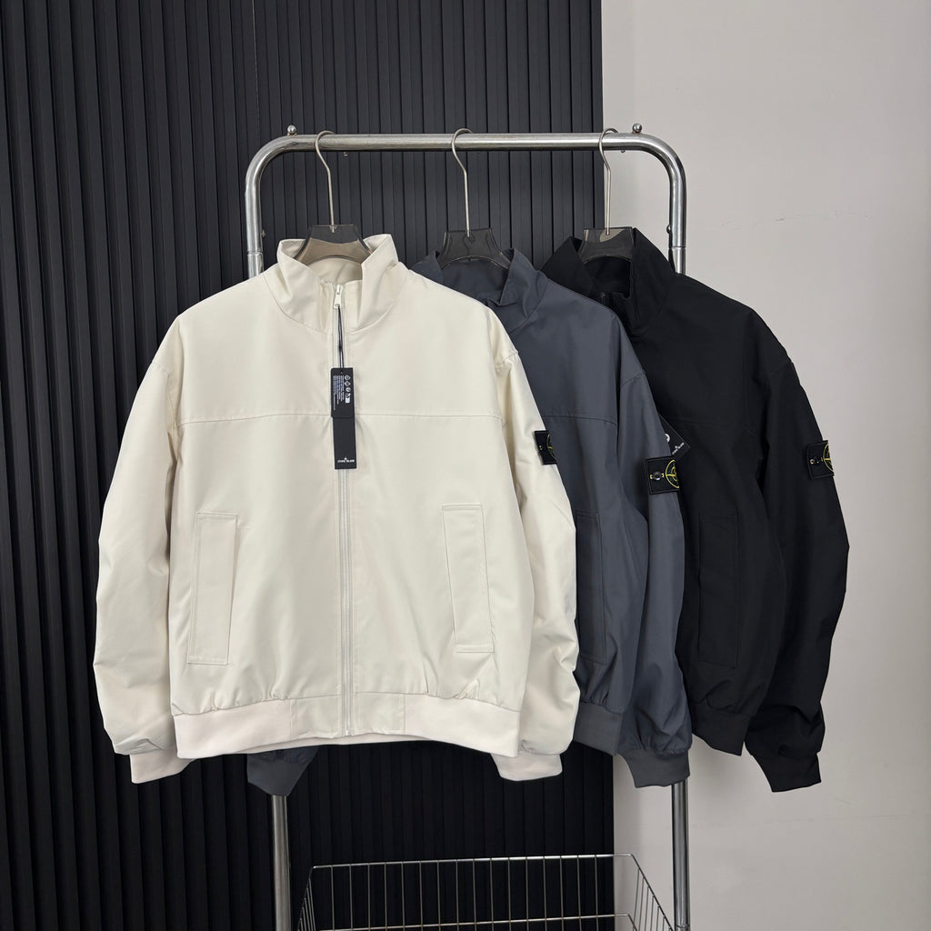 Stone Island Stand Collar Oversized Jacket with Large Patch Pockets and Compass Badge