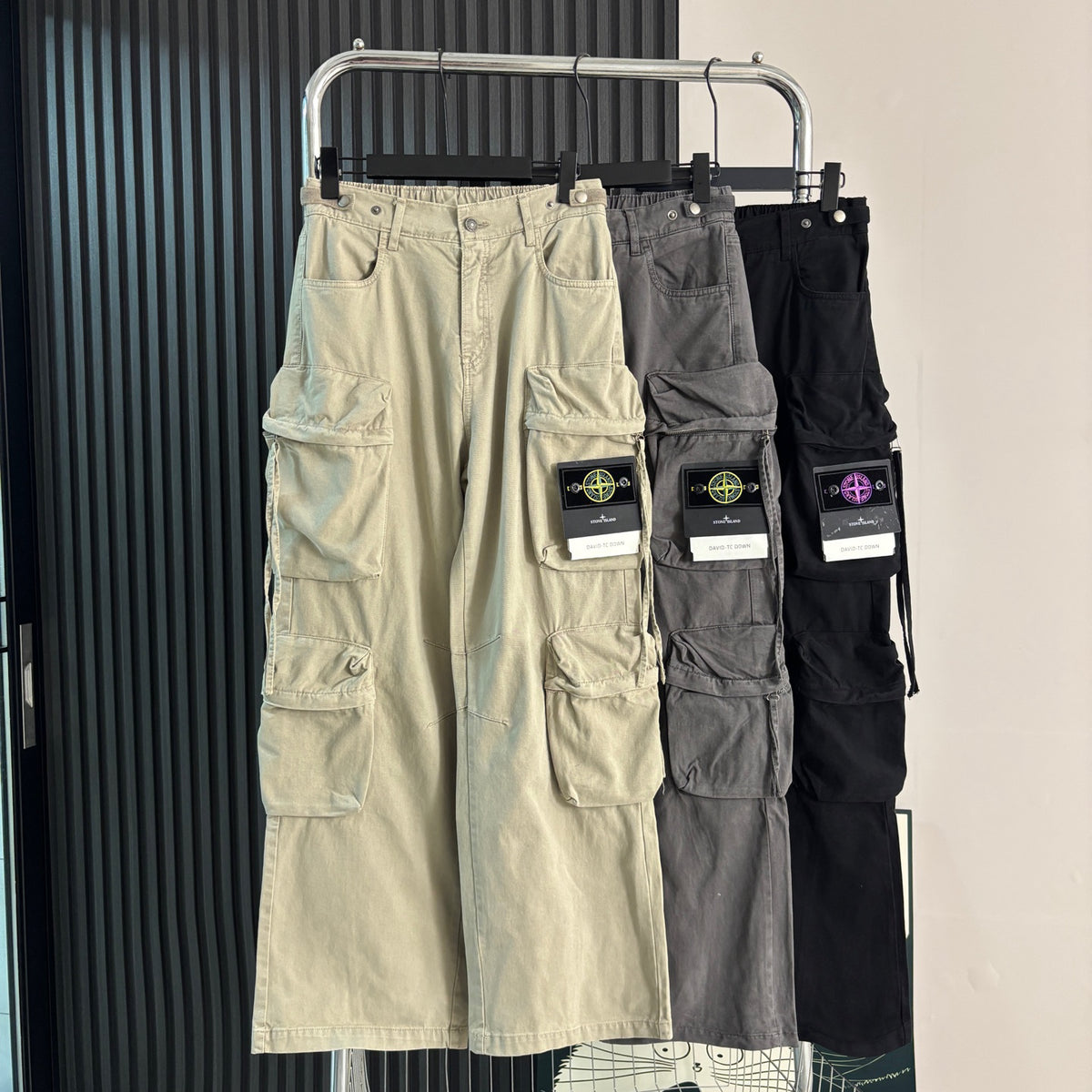 Stone Island Multi-Pocket Straight Cargo Parachute Pants with Compass Badge - 3 Colors