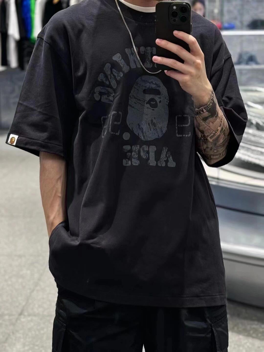 BAPE SS25 "A Bathing Ape" 1993 Distressed Varsity Ape Head Oversized Heavyweight Unisex T-Shirt
