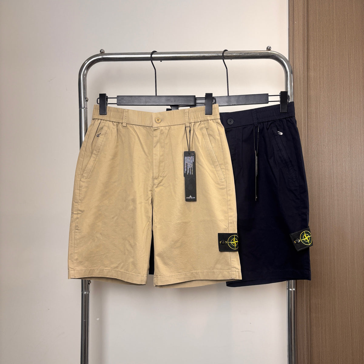 Stone Island Japanese-Style Chino Shorts with Twin Pleats and Compass Badge